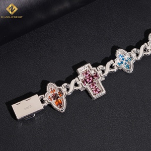 ZUANFA JEWELRY 925 <b>Silver</b> Rhodium Plated Moissanite Cross <b>Cuff</b> <b>Bracelet</b> Luxury Iced Out Unisex Colored Moissanite <b>Bracelet</b> - Product Image 4