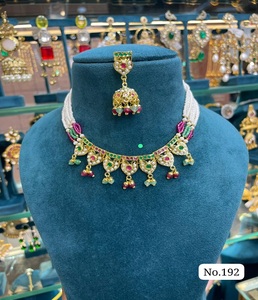 Luxury Multi Strand Imitation Pearl Zircon Choker Necklace Set Large Teardrop Kundan Pendant Matching <b>Drop</b> <b>Earrings</b> Bridal - Product Image 4