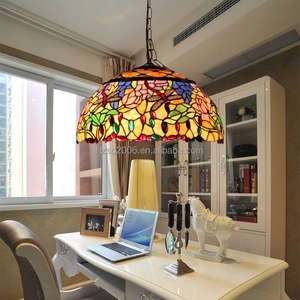 Lámpara Colgante LED de Estilo Europeo Pastoral de 18'' con Libélula Soldada en Estaño, Candelabro de Vidrio Teñido Chino 2700K Blanco Cálido para Sala de Estar - Product Image 2
