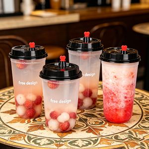 Vaso de Plástico PP de 24oz, Tapa Doble de 16oz con Logotipo Personalizado, Pared Simple para Té de Burbujas Boba, Jugos, Bebidas, Forma de U, Esmerilado, 500ml, 9oz - Product Image 1