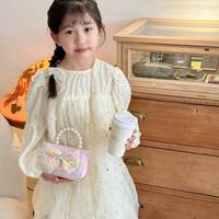 Sacs à bandoulière pour enfants, sac à bandoulière en PU avec motif de dessin animé en forme de nœud perlé pour petite fille, style princesse, portefeuille zéro