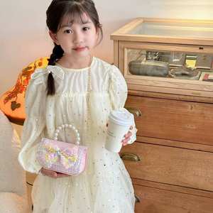 キッズショルダーバッグ少女弓型パール漫画パターンPUクロスボディショルダーバッグファッションプリンセススタイルゼロ財布 - Product Image 3