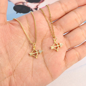 NZ1505 Mini pequeño 18K chapado en oro CZ Pave Cupido flecha arco encanto cadena collar flaco amante collar joyería - Product Image 3