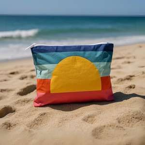 Sac de maquillage en toile imprimé feuilles de palmier style bohème personnalisé Royal Fair, grand sac cosmétique en polyester avec fermeture éclair pour les femmes en week-end - Product Image 1