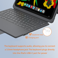 Clavier filaire USB-C robuste et étanche Ebits en TPU pour iPad 10,9 pouces/11 pouces/11e génération 2025 avec pavé tactile programmable et support de poignet