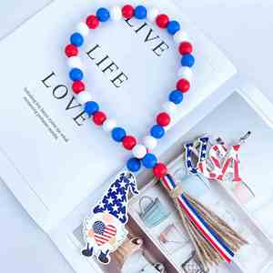 พวงมาลัยลูกปัดไม้สำหรับตกแต่งบ้านในวันเอกราชสำหรับ4th ของตกแต่ง july - Product Image 2