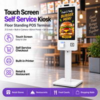 Kiosque en libre-service à écran tactile de 21,5 pouces, terminal de point de vente sur pied, caméra, imprimante 80 mm, scanner QR pour la vente au détail et les restaurants