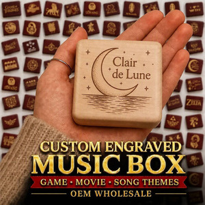 Boîte à musique Clair de <span class=keywords><strong>Lune</strong></span>, mini-boîte musicale en bois d'érable à remonter Sankyo, gravure laser personnalisée, cadeau classique et romantique, vente en gros OEM - Product Image 1