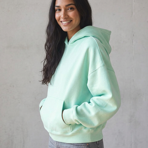 Sudadera con Capucha Verde Menta para Mujer, Informal, de Color Sólido, de Forro Polar, Manga Larga, con Bolsillos, para Otoño - Product Image 1