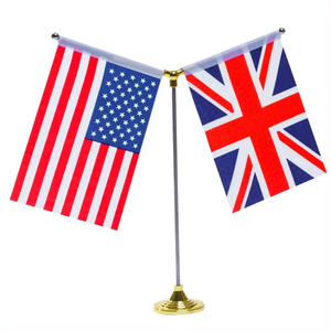 Drapeau de table en polyester avec support de bureau en acier inoxydable pour atterrissage personnalisé avec mât de drapeau de base pour table - Product Image 1