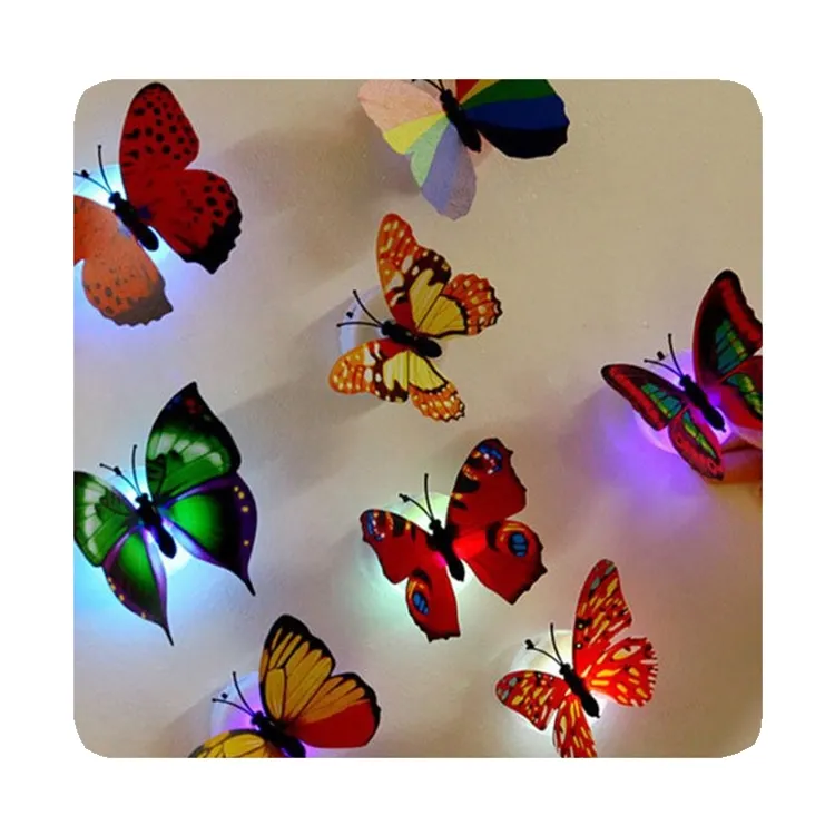 NOUVEAU Vente en gros Magnifique décalcomanie PVC Sticker mural Eclairage 3d Butter fly Led Light Decoration 2024 Luz LED de mariposa