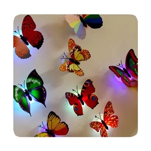 Nueva venta al por mayor hermosa calcomanía PVC pared pegatina iluminación 3D mantequilla mosca mariposa Led Luz Decoración 2024 Luz LED de mariposa