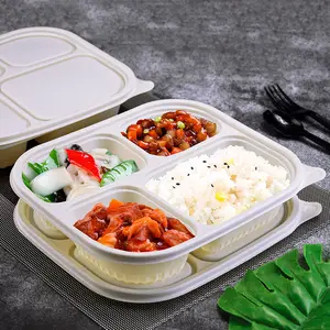 four compartment 1000ml white takeout out corn starch packed lunch box disposable container takeaway food hot meal packaging