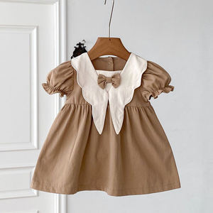Vestido Vintage para Niña Pequeña, <span class=keywords><strong>Cuello</strong></span> Peter Pan con Lazo, Manga Corta Abullonada, Vestido de Algodón en Línea A, Traje Casual de Princesa para Bebé - Product Image 3