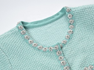 OUDINA Nouvelle Arrivée <span class=keywords><strong>Robe</strong></span> Décontractée Tricotée à Volants Vert Menthe avec Perles et Paillettes, Boutonnage Simple, Élégante pour Femme - Product Image 4