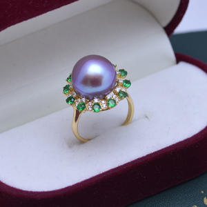 Anillo de Perlas Grandes Redondas Blancas de Agua Dulce de 12-13 mm, Oro S925, con Ligera Imperfección, Juego Completo con Anillo Ajustable - Product Image 4