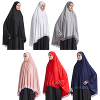 Hersteller versand bereit Gut gemachtes hochwertiges Trikot schwarz Marine Pink 6 Farben Hijab Khimar mit Spitze