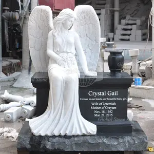 Monumento in pietra naturale famoso miglior lutto cimitero lapide sculture a grandezza naturale in marmo piangendo in ginocchio statua d'angelo