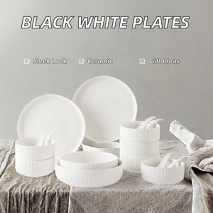 Cozy Eco-Friendly Modern Black and White Ceramic Dinner Plates <b>Set</b> Stocked Minimalist Tableware <b>Dinnerware</b> - Product Image 2