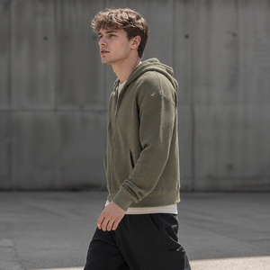Sweat à capuche vintage streetwear personnalisé, coupe carrée et courte, en tissu gaufré, avec fermeture éclair, haute qualité, couleur unie, pour homme, très vendu - Product Image 2