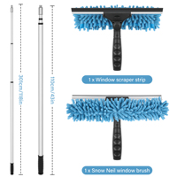 Ensemble d'outils de lavage de vitres 2 en 1: raclette en chenille et grattoir en caoutchouc + manche télescopique en aluminium à verrouillage hélicoïdal, 3 têtes de brosse
