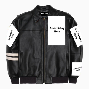Chaqueta de cuero bomber para hombre, negra brillante, con forro de piel, chaqueta de cuero de vaca personalizada para hombre. - Product Image 1
