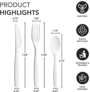 Juego de Cubiertos Desechables Biodegradables y Compostables al 100%, Cuchara, Tenedor y Cuchillo de Bambú, Alternativa al Plástico, 50 Piezas de Cada Uno - Product Image 2