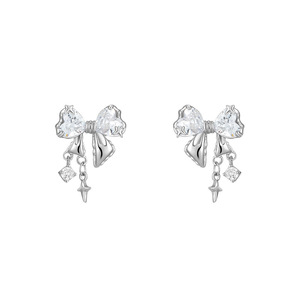 Pendientes de Plata de Ley S925 para Mujer, con Forma de Lazo, con Circonita, Estilo Religioso de Lujo Ligero, Diseño de Nicho de Alta Gama - Product Image 5