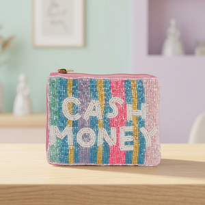Porte-monnaie en coton perlé personnalisé, couleurs mélangées, rayures brodées, pochette zippée carrée, mini sac à monnaie tendance pour usage quotidien - Product Image 2