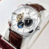 AOKULASIC 2219 Montre mécanique automatique de luxe pour homme, cadran squelette carré à cœur ouvert avec phase de lune et réserve de marche