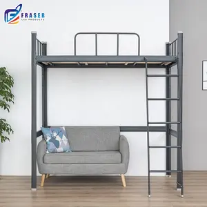 简单设计大学生钢阁楼双层床，带衣柜便宜的书桌和储物柜