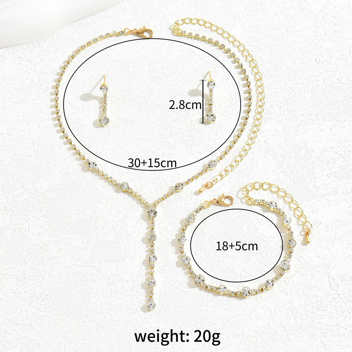 Simple Gold-Plated Bridal Wedding Jewelry Set Ziecon Earrings Bracelet Necklace-for Parties and Gifts Made from Brass, image size:1200x1200