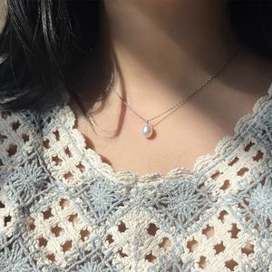 Everyday S925 <b>Silver</b> <b>Necklace</b> with Natural Freshwater Pearls Cool & Simple Temperament Strong Light Collarbone <b>Chain</b> - Product Image 2