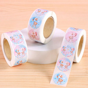 500 Cartoon Bear <strong>Gender</strong> <strong>Reveal</strong> Adhesive Stickers PVC Waterproof Newborn Party Gift Packaging DIY - Product Image 2