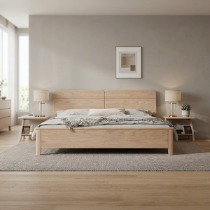 Cama de madera maciza blanca, cama tamaño queen tallada a mano, cama de plataforma moderna y duradera, cama de madera de tamaño personalizado - Product Image 1