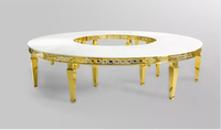 Table de réception demi-lune en miroir pour événements, mariage, banquet, avec plateau en verre trempé