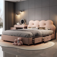 Lit de princesse haut de gamme en bois de pin massif, style moderne et minimaliste, avec rangement, en cuir véritable, pour chambre de fille ou petit appartement