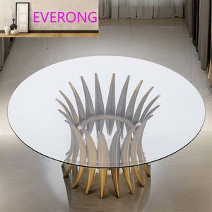 Juego de Mesa de Comedor Nórdico Clásico de Acero Inoxidable con Cubierta de Vidrio Moderna Multifuncional para Comedor, Salón, Hogar, Villa, Bar - Product Image 4