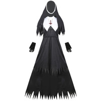 Costume d'Exorciste Noir Effrayant pour Halloween, Costume de Sœur Mort-Vivant Marie-Catherine, Costume de Nonne Dreadful pour Adultes
