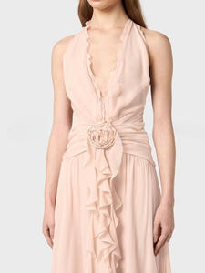 <span class=keywords><strong>Nuova</strong></span> <span class=keywords><strong>Collezione</strong></span>: Elegante e Sexy Abito con Collo Halter, Dettagli Arricciati e Decorazioni Floreali Tridimensionali - Product Image 1