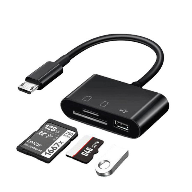 3-in-1 OTG Card Reader Type-C Adapter SD/TF Card Slots USB 2.0 Interface Multi-Function External Mobile Phone Adapter