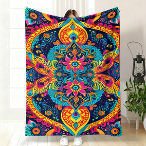 Couverture en flanelle à motif floral, couverture de sieste, douce pour la peau, réversible, pour chambre à coucher, salon, impression personnalisée OEM ODM YH- - Product Image 2