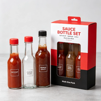 Bouteille à condiments personnalisée en verre sodocalcique transparent 100ml/150ml/250ml avec bouchon à vis pour vinaigrette, sauce piquante, sauce barbecue, sauces alimentaires