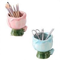 Porte-stylo haut de gamme en céramique motif fleur chinoise, tube de rangement créatif pour pinceaux de maquillage, support de bureau décoratif, cadeau pour filles