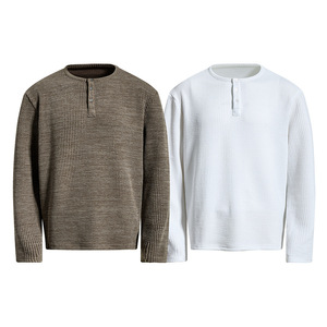Nouvelle Arrivée T-shirts à manches longues gaufrés unis décontractés pour hommes, style <span class=keywords><strong>Old</strong></span> Money, col Henley - Product Image 4