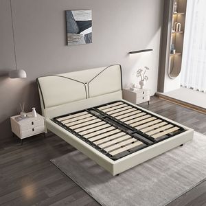 Modern Upholstered <b>Bed</b> 1.8m Double Size Leather Frame Master Bedroom Furniture Minimalist Style Low <b>Box</b> Design - Product Image 3