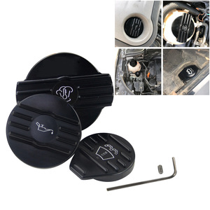 Juego de tapas de radiador, tapa de aceite y tapa de combustible para motores Volkswagen 1.8T 2.0T, aleación de aluminio, color negro, piezas de repuesto - Product Image 1