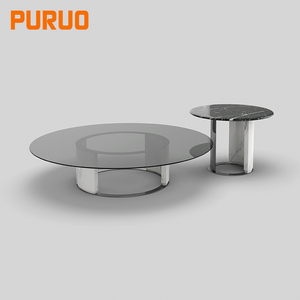 Mesa Auxiliar de Estilo Europeo para Apartamento, Muebles para el Hogar, Mesa de Centro Redonda de Vidrio Templado y Acero Inoxidable - Product Image 6