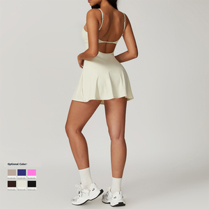 FANCO verano al aire libre correr <span class=keywords><strong>tenis</strong></span> vestido entrenamiento de una pieza deporte Catsuit bádminton Golf <span class=keywords><strong>tenis</strong></span> ropa <span class=keywords><strong>mujer</strong></span> <span class=keywords><strong>Beige</strong></span> falda de <span class=keywords><strong>tenis</strong></span> - Product Image 2