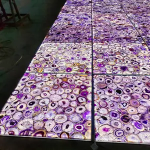 Customized Translucent Gemstone Backlit Purple Agate Stone Restaurant Floor Tiles
